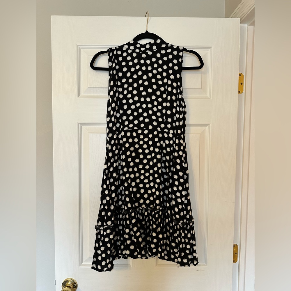 Black & White Polka Dot Sleeveless Tie-Back Tiered Dress - Size Large
